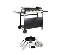 (Plancha gaz 4 brûleurs inox 10kW avec chariot et ustensiles PLANCHA PORTHOS 4 BRÛLEURS