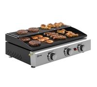 Outsunny Plancha Gaz avec 3 brûleurs en Acier Inoxydable, 7,5 kW, Barbecue à Gaz avec Plaque Émaillée Résistante à Chaleur et Facile à Nettoyer, Barbecue de Table avec Grille de Réchauffage, Noir