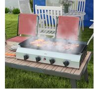 Plancha gaz en acier inox émaillé 4 brûleurs 9,6 kW antiadhésive grande surface de cuisson 73L x 34l cm, transportable