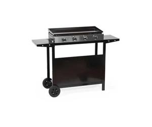 Plancha gaz GARDEN MAX MERIDA - 4 feux - Sur chariot - Acier émaillé - 75 x 35 cm - Noir