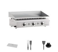 Plancha Gaz Inox Plaque inox massif 6 mm d'épaisseur Plaque de cuisson Semi Professionnelle (3 + Accessoires)