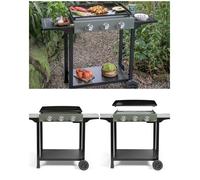 Plancha gaz - LIVOO - 3 brûleurs - Plaque 62 x 34,5 cm - Acier émaillé - Chariot avec tablettes