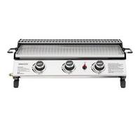 Royal Gourmet Plancha Gaz Propane en Acier Inoxydable, 3 Brûleurs Puissance 7.5kW, Surface Cuisson 61,5 x 32cm avec Grille de Réchauffage, Adapté pour Le Camping et l' Extérieur, Argent