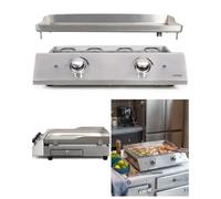 Plancha INOX grill électrique Professionnelle 2800W Grande surface de cuisson antiadhésive 2 thermostats ajustables