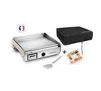 Plancha Lagrange 2300 W Pro Mineral Argent avec livre spatule et housse