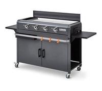 BRASERO - Plancha Lola à gaz sur chariot équipé Gun Metal - 4 brûleurs à gaz - jusqu'à 14 convives - Surface de cuisson 88 x 35,5 cm - 9,6 kW - Récupérateur de graisse