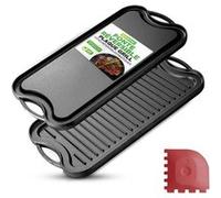 NutriChef Plancha en fonte pour induction réversible compatible gaz, vitrocéramique, électrique Noir