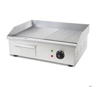 VERTES Plancha Professionnelle 3000W en Acier Inox (Surface de Gril Lisse et Rainurée 55x35cm, Thermostat, Température 50-300°C, Protection Contre les Éclaboussures et la Chaleur, Bac de Récupération)