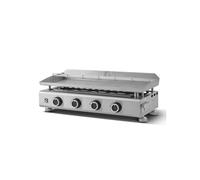 BRASERO - Plancha Silvia Evo 4 Feux Plaque INOX de 84 x 34 cm - 4 brûleurs - Grille de réchauffement - Piezo intégré - Tiroir Graisse avec jauge de niveu - Jusqu'à 12 convives - 10,6 KW