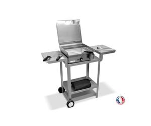 PLANCHAELEC - Pack Complet Plancha Electrique NEO E420-1800W - Chariot + Accessoires - Inox - Thermostat Réglable - 5 Personnes - Made In France - L42 X P43 X H18 cm