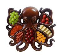 Planche à charcuterie en bois de pieuvre - Plateau de service nautique pour fruits de mer, fruits et collations - Plateau de fête en bois côtier pour décoration de cuisine ou cadeau pour les amateurs