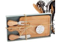 Planche à Charcuterie Set - Serveurs Fromage | Plateau Viande Carré Bois avec Couverts et Étiquette Merci,pour Mariage Noël Maison Famille Fête Housewarming