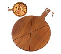 Planche à découper à pizza en bois - Palette à pizza 30 x 40 cm, planche à découper ronde avec poignée, palette à fromage en bois | Plateau de service avec rainures à 6 portions, pour la cuisine domes