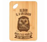 Planche à découper Alban Hérisson Grain - Plateau Apéro en Bambou Cadeau Gravé pour Homme Cuisine Barbecue