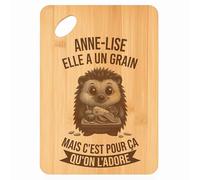 Planche à découper Anne-Lise Hérisson Grain - Plateau Apéro en Bambou Cadeau Gravé pour Femme Cuisine Barbecue