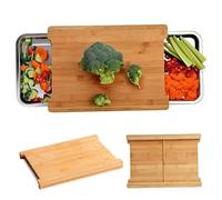 Planche à découper avec plateau, planche à découper en bambou naturel avec plateau coulissant antiadhésif, outils de cuisine pratiques pour couper, hacher et sculpter
