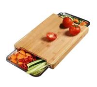 Planche à découper avec plateau Planche à découper en bambou naturel avec plateau coulissant antiadhésif Outils de cuisine pratiques pour couper, hacher et sculpter