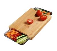 Planche à découper avec plateau, planche à découper en bambou naturel avec plateau coulissant antiadhésif, outils de cuisine pratiques pour couper, hacher, sculpter