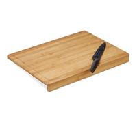 Planche à découper bambou plateau trancher cuisine récupérateur jus rigoles coins rebord 45x35 cm, nature
