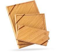 Planche a Decouper Bois Chorus en Bambou avec Rainure pour le Jus (lot de 3) - Planches à Découper Professionnelle de Luxe en Bois Biologique pour la Cuisine (Premium Chic Bamboo)