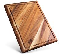 Planche à Découper Bois Contour - Grande Planche a Decouper en Acacia en Bois Durable, avec rainure pour les liquides - Peut être utilisée comme planche de service, 4 compartiments - 43 x 33 x 3,8