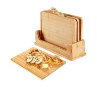 Planche à Découper Bois Lot 4, Planches Réversibles avec Support | Set Planches Bois Dur avec Icônes Alimentaires Codées pour Séparation Sûre, Surfaces Réversibles avec Saignée à Jus