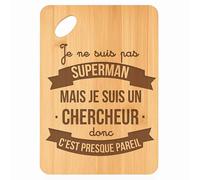 Planche à découper Chercheur Super-Héros - Plateau Apéro en Bambou Cadeau Gravé Collègue Homme Métier Cuisine Barbecue