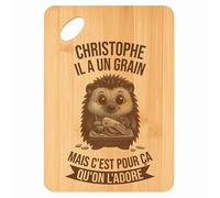 Planche à découper Christophe Hérisson Grain - Plateau Apéro en Bambou Cadeau Gravé pour Homme Cuisine Barbecue