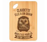 Planche à découper Claudette Hérisson Grain - Plateau Apéro en Bambou Cadeau Gravé pour Femme Cuisine Barbecue