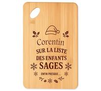 Planche à découper Corentin Liste des enfants sages - Plateau Apéro en Bambou Cadeau Noël Gravé Collègue Cuisine Barbecue