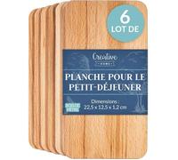 Creative Home Lot de 6 Planche a Decouper Bois | 22,5 x 12,5 x 1,2 cm | Planche Petit Dejeuner Bois | Planche Petit Déjeuner