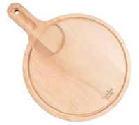 Creative Home Pizza Planche a Decouper en Bois | 40x30x1,5cm | Planche à Découper Assiette Pizza pour la Cuisine | Poignée Rainure pour Jus et Espace pour Bol | Bois de Hêtre Naturel | Double Face