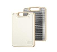 Planche à découper de cuisine en acier inoxydable, design double face associant un acier inoxydable 3D antidérapant et une fibre de PP à grain naturel-L