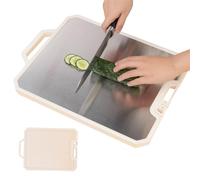 Planche à découper de cuisine | grande viande en acier inoxydable 40 x 30 cm, ustensiles de cuisine à double face avec poignée cannelure pour jus zone pour hacher l'ail pour fruits légumes