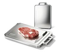 Planche à découper double face en acier inoxydable 304 et polypropylène de qualité alimentaire, antibactérienne et antidérapante, pour viande, légumes, passe au lave-vaisselle, 43 x 30 cm