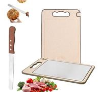 Planche à découper double face pour la cuisine,Acier inoxydable 304 Planche antidérapante et résistante aux rayures pour la viande et les légumes avec grattoir à pâte (surface lisse)