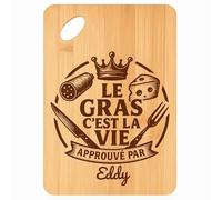 Planche à découper Eddy Gras c'est la Vie - Plateau Apéro en Bambou Cadeau Gravé pour Homme Cuisine Barbecue