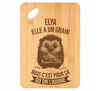 Planche à découper Elya Hérisson Grain - Plateau Apéro en Bambou Cadeau Gravé pour Femme Cuisine Barbecue