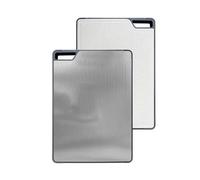 Planche à découper en acier inoxydable de 14,17 pouces, planche de cuisine en métal, avec base en silicone antidérapante et poignée suspendue, idéale pour couper les fruits et les viandes-Silver