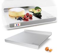 Planche à Découper en Acier Inoxydable, Double face, Protege Plan de Travail Cuisine avec bord d'arrêt, Planche à Pétrir Inox pour Pain et Pizza avec Rebord, Pour Cuisine, Bar, Restaurant (58X90cm)