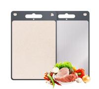 Planche à découper en acier inoxydable - Grande planche à découper double face - En acier inoxydable - Paille de blé PP - Avec poignée - Pour cuisine