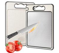 Planche à découper en acier inoxydable pour cuisine, planche à découper de qualité alimentaire avec rainure à jus, broyeur d'ail et fente pour aiguiser les couteaux, 35,6 x 25,4 cm, durable, facile à