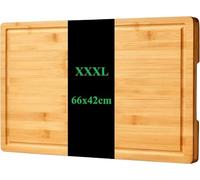 Planche à découper en bambou extra large de 66 cm x 42 cm pour cuisine, 26 x 16,5 cm XXXL avec poignées avec poignées latérales et rainures pour jus, réversible solide et durable