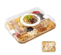 Planche à découper en bois 37 x 29 x 7 cm pour la préparation des aliments, récipient de rangement avec couvercle, bols de service multifonctions pour camping, maison, extérieur, fête et collations
