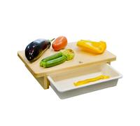 Planche à découper en bois avec bac amovible, bois 100 % hêtre, convient pour les aliments, 35 x 22 x 7 cm