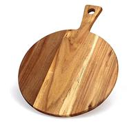 Planche à découper en bois d'acacia avec poignée - Planche à découper ronde pour cuisine, viande, pain, charcuterie, blocs à découper, cercle circulaire pour pizza, fromage