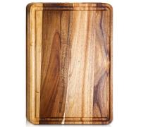 Planche à découper en bois d'acacia - Grande planche de service pour fruits et viandes - Avec rainure à jus