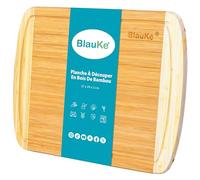 Planche à Découper en Bois en Bambou avec Rigole (Grande 37x29cm) - Planche en Bois Épaisse pour Viande Pain Fromage Légumes - Billot de Boucher, Plateau Apéritif en Bamboo - BlauKe®