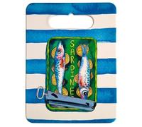 Planche à Découper en Céramique Motif Sardines - Série de 4 - 24 x 18 cm - Décor Marin Rayures Bleu - Design Cuisine Bord de Mer
