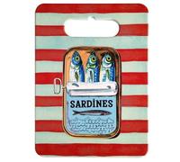 Planche à Découper en Céramique Motif Sardines - Série de 4 - 24 x 18 cm - Décor Marin Rayures Rouge & Vert - Design Cuisine Bord de Mer